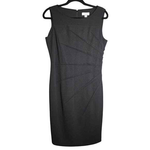 Calvin Klein Womens Black Sunburst Sheath Dress Size 10 Sleeveless Back Zipper - Picture 1 of 13